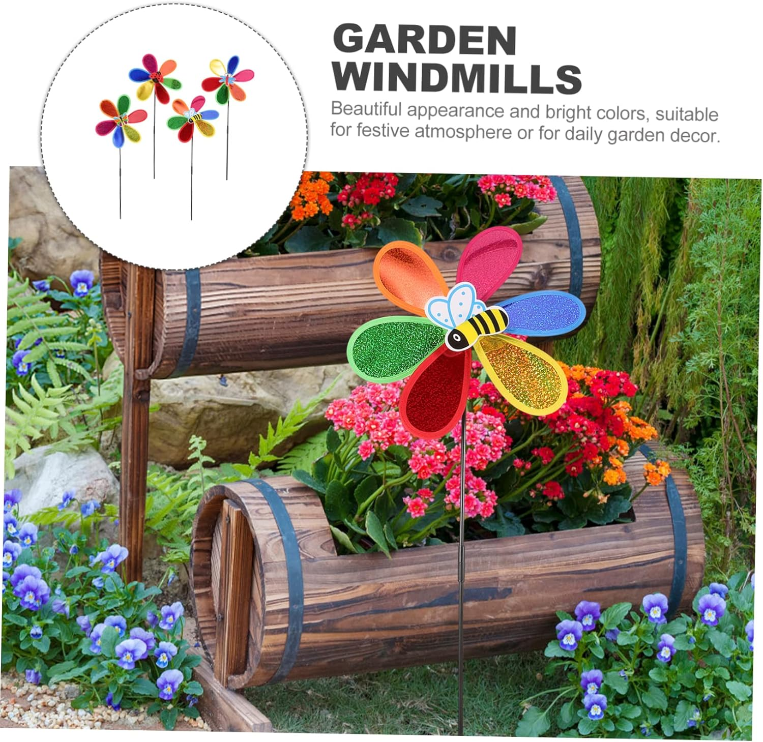 Kisangel 4Pcs Colorful Plastic Garden Pinwheel Decor Outdoor Lawn Spinner Windmill Ornaments for Party and Yard Decoration Random Style image number 5