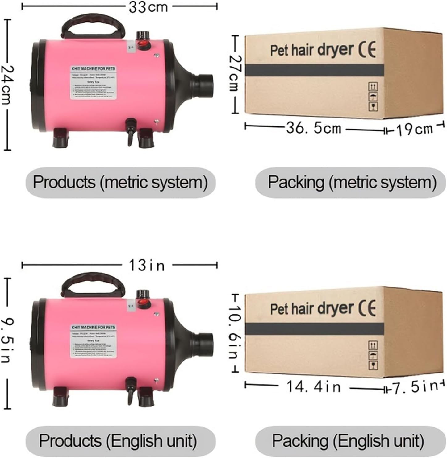 Dog Hair Dryer Pet Dryer, 2800 W Blower Dog Hair Dryer, Very Quiet Adjustable Speed and Heat, Dog Dryer Pet Dog Grooming Hair Dryer Blower with 4 Different Nozzles (Pink) image number 6