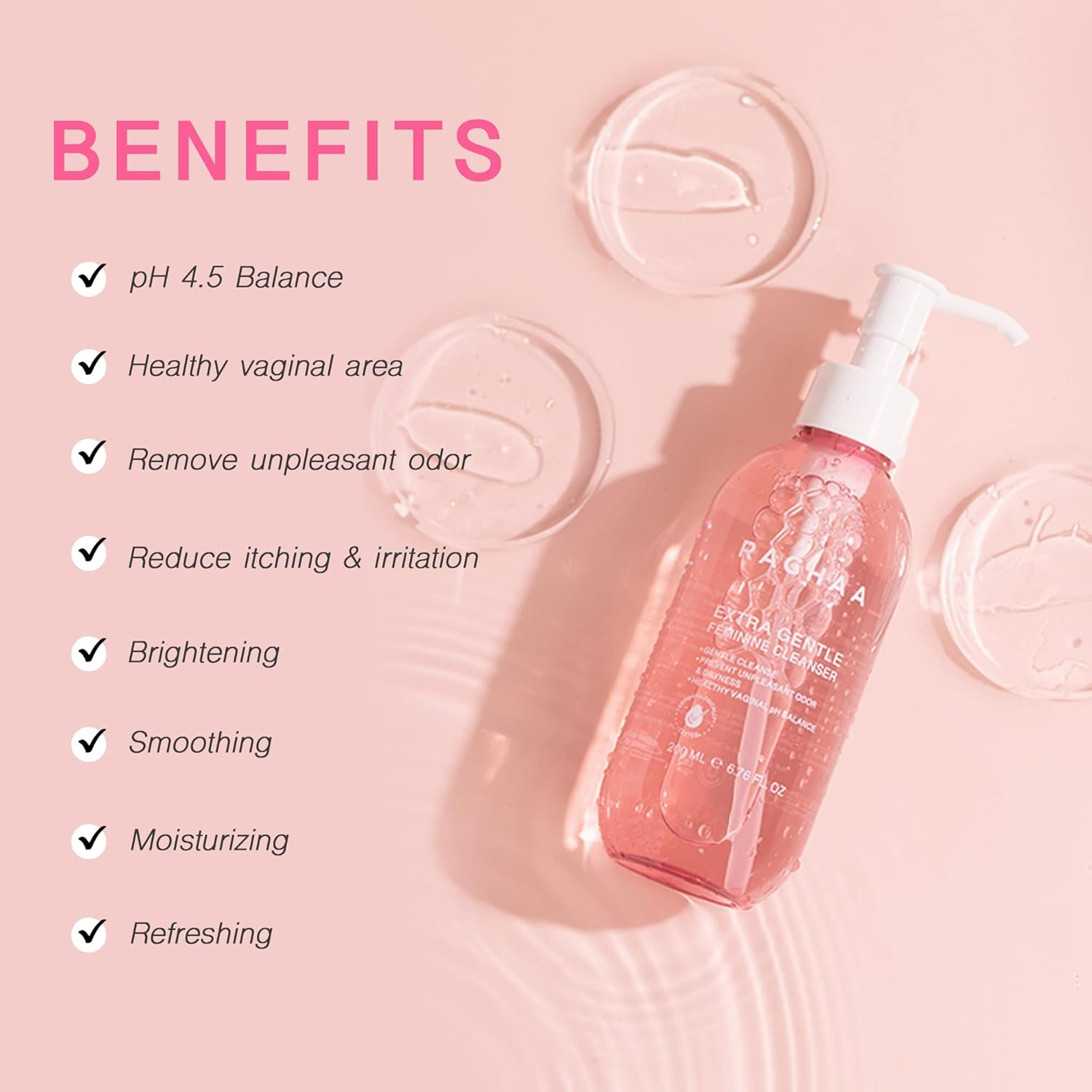 RACHAA Feminine Wash for Women - Gentle Daily Intimate Cleanser for Lightening, Moisturizing, Cleansing with Vitamin C, Tea Tree Oil & Lactic Acid - Sensitive, Hypoallergenic & Ph Balance, 6.76 Fl.Oz image number 6