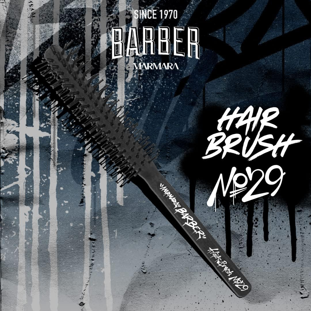 BARBER MARMARA Hair Dryer Brush Styling Brush No. 29 Black - round Brush - Men'S Hair Brush - Beard Brush Hair Men - round Brush Small - round Brush - Hair Brush Wooden Beard Brush image number 1
