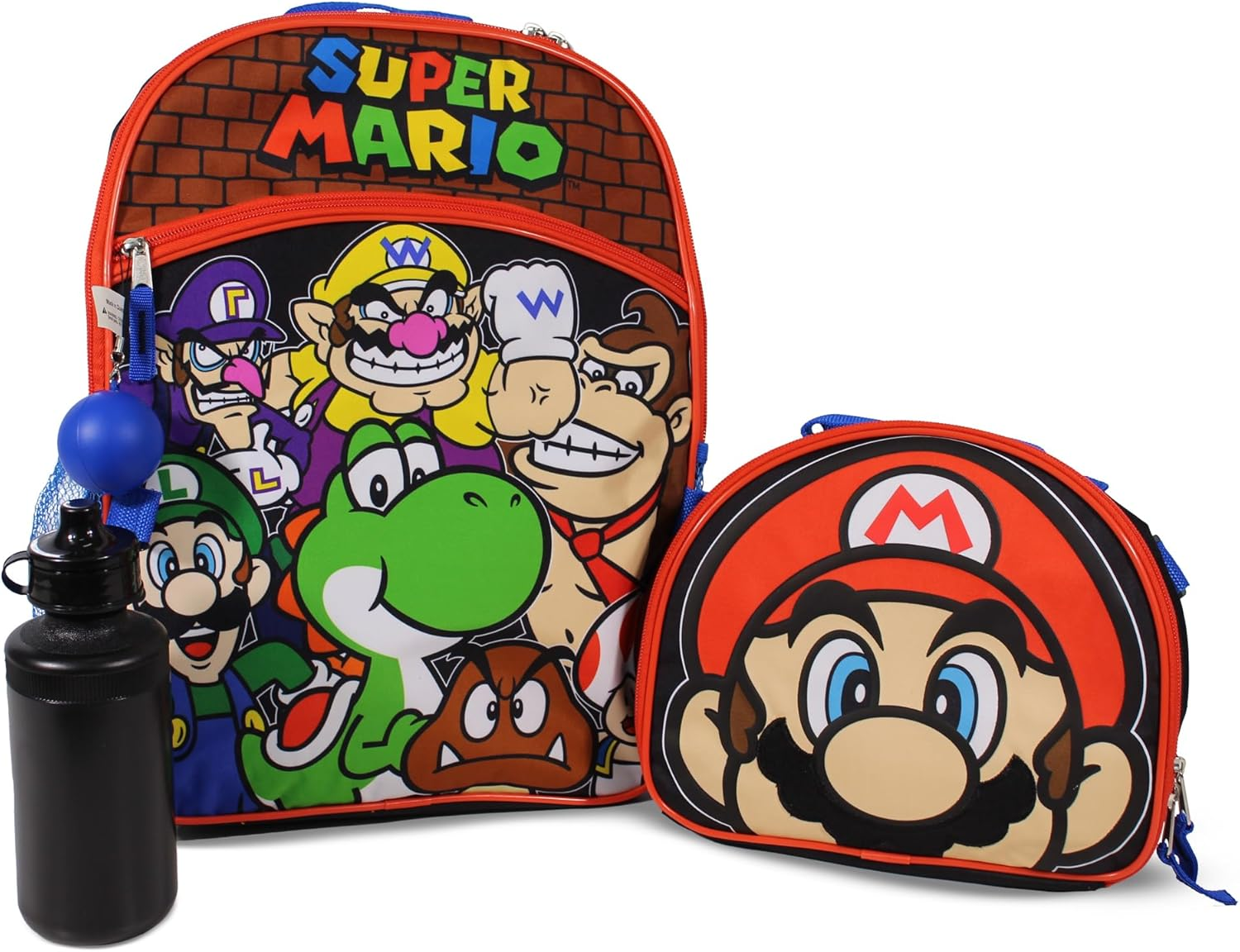 Nintendo Super Mario Bros. Backpack Set for Boys & Girls, Kids 16" School Bag with Front Zip Pocket, Red & Black, Multicolor, Medium, Traveling image number 4