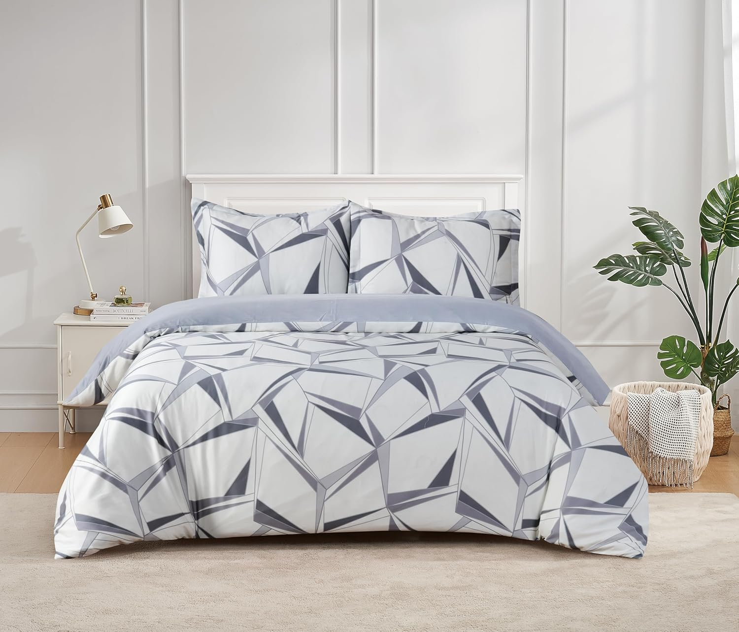 Majestic Giftware Madison Linen 6-Piece Queen Size Duvet Bedding Set (BL500-Q-2) | Tokyo Comfort - Ash 300 Thread Count Cotton Sateen | 1 Fitted Sheet, 1 Duvet, 4 Pillowcases | Soft & Luxurious