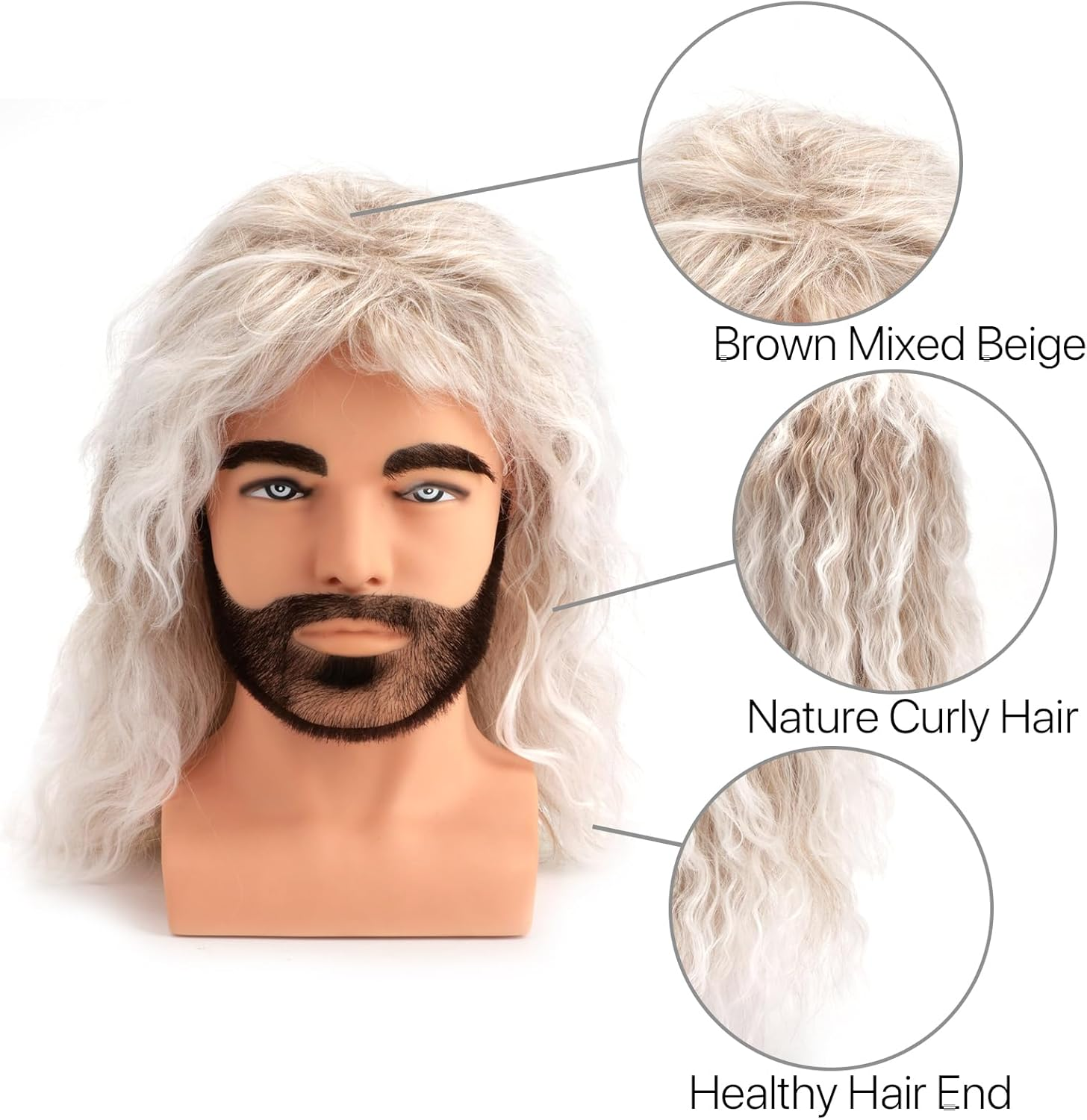 Black 80S Outfit for Men|Synthetic Curly Mens Wig|Long Rocker Wig for Men|Mens Wig for Party (Brown Mixed Silver) image number 3