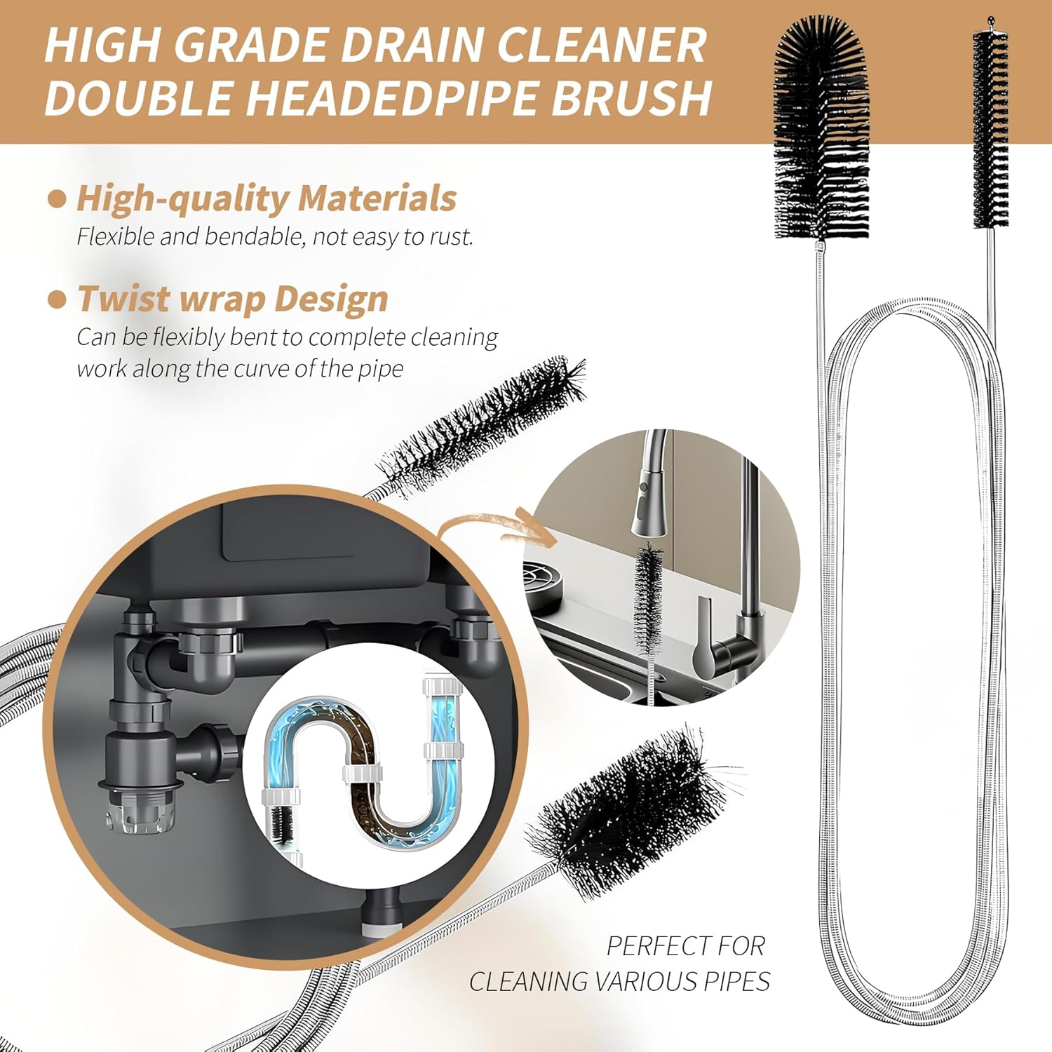 6 PCS Drain Unblocker Tools, Hair Clog Remover Sink Snake Drain, Multifunctional Plumbing Tools, Reusable, for Bathroom Toilet Kitchen Plug Hole image number 3