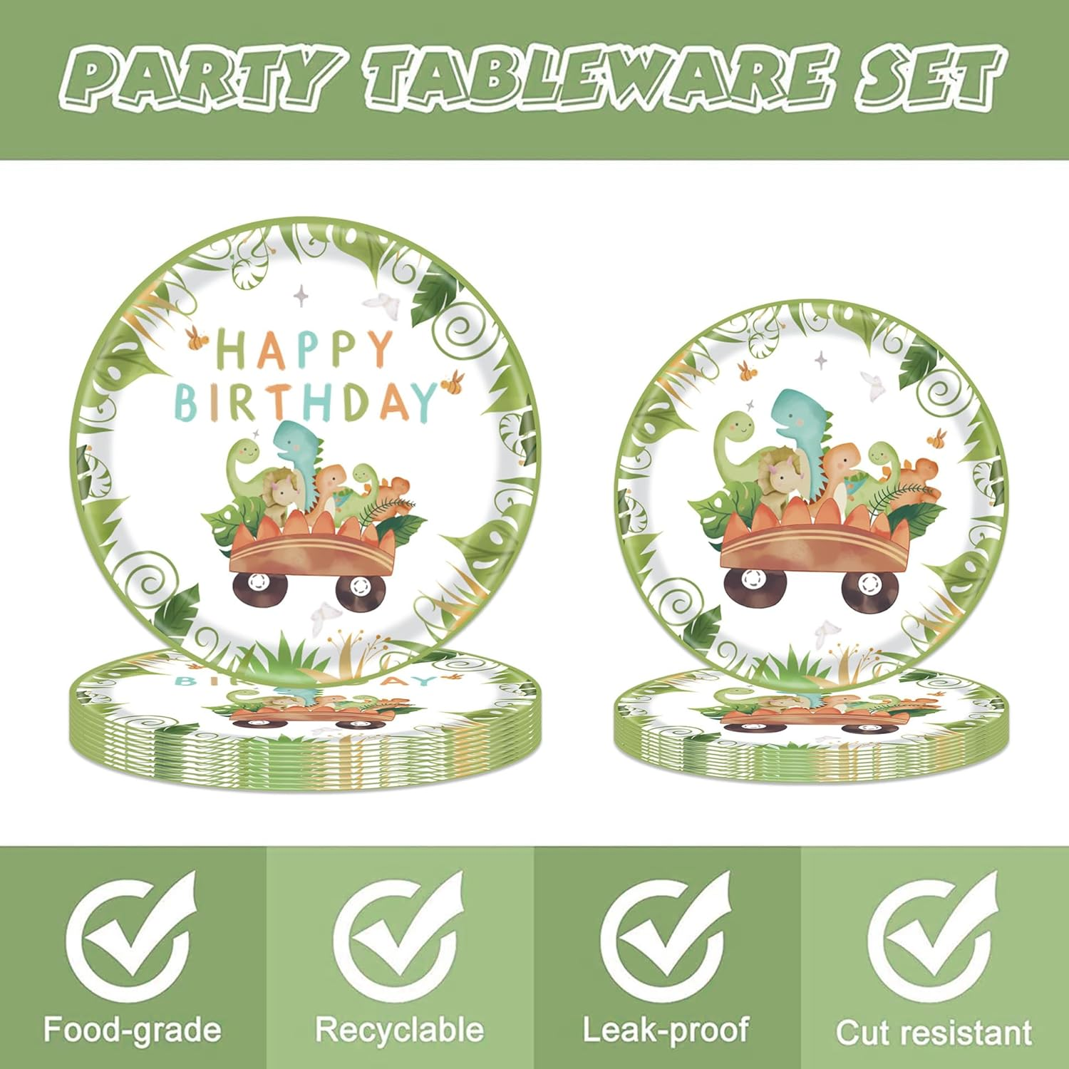 Dinosaur Birthday Party Supplies and Baby Shower Decorations - Tableware Set with Plates, Napkins, Cups for Dino Happy Birthday Theme - Serves 16 image number 4