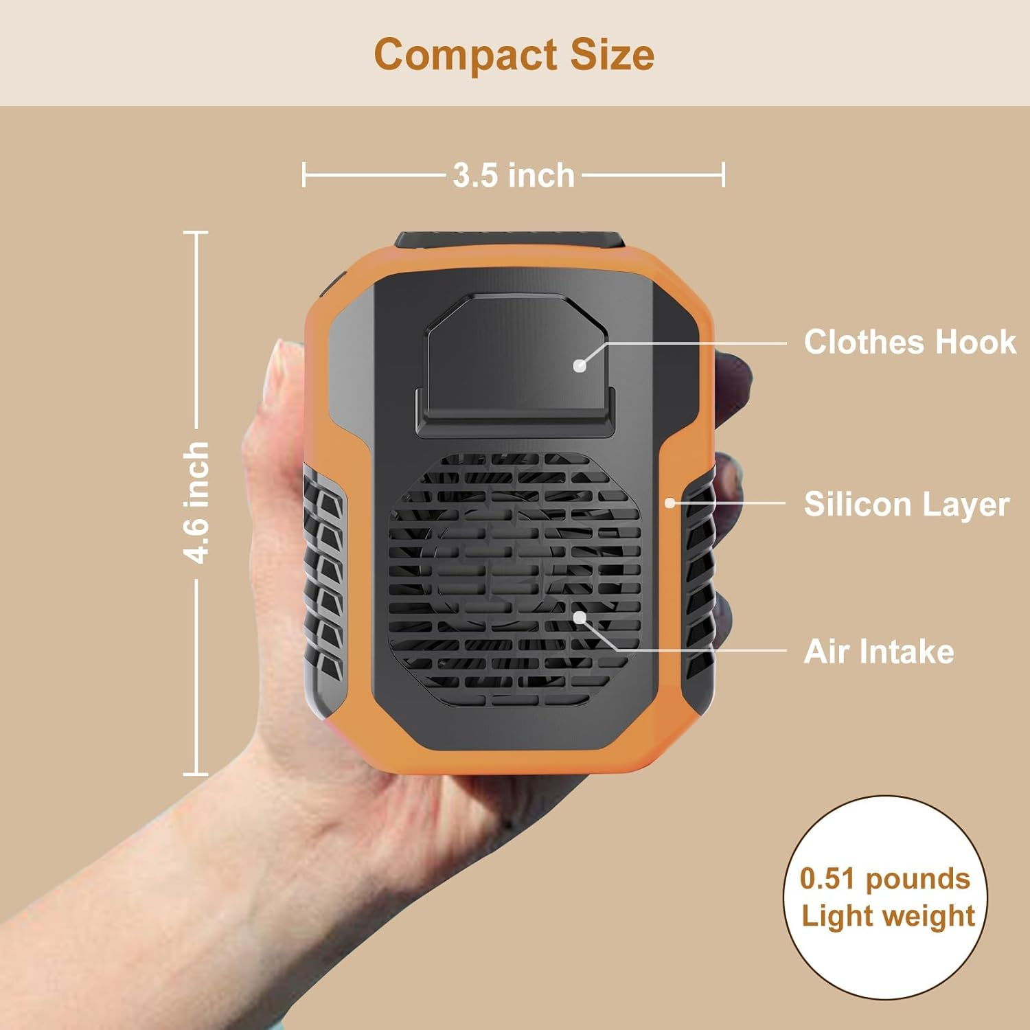 Portable Waist Fan, Cool Clip Fan under Shirt, Blue Collar Breeze, Outdoor Waist Fan Belt Clip Fan, Rechargeable Waist Mounted Electric Fan Wearable, Clip Fan for Travelin, with LED Light (Orange) image number 1