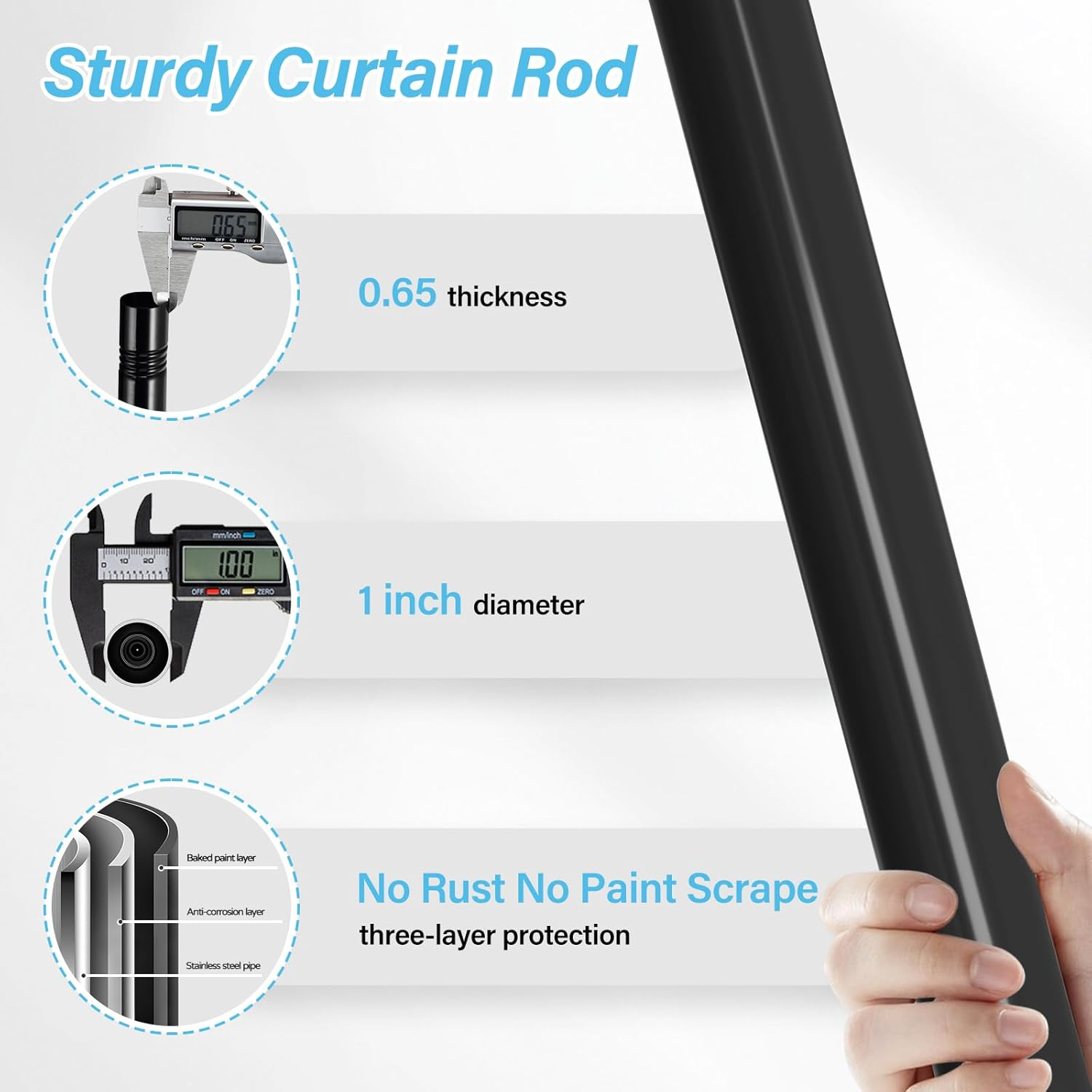 Black Curtain Rods for Windows 30 to 46 Inch - Heavy Duty 1 Inch Curtain Rod - Adjustable Window Curtain Rod with Brackets - Small Drapery Rod for Living Room, Bedroom, Kitchen, Bathroom image number 6