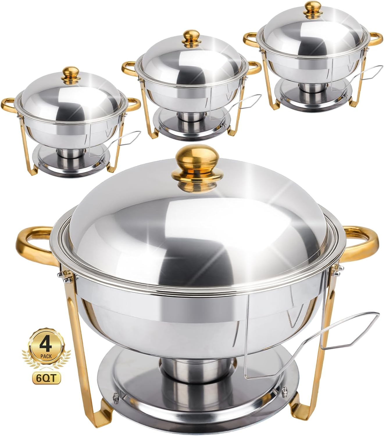 Beviliu 5.7L(6QT) Chafing Dishes for Buffet, 4 Pack 5.7L Food Warmers for Parties Buffet, Warming Trays for Buffets Party, Catering Supplies Buffet Display Chafing Dish for Any Parties