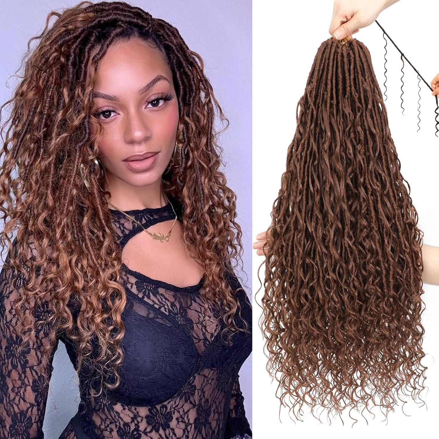 XIIMENALU Boho Faux Locs Crochet Hair 8 Packs Goddess Soft Locs with Curly Ends Pre-Looped Bohemian River Locs Crochet Hair Extensions for Black Women (1B#, 30 Inches (Pack of 8))