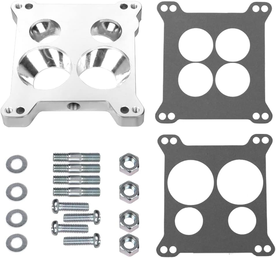 Edelbrock Carburetor Adapter 2696, Aluminum Carburetor Carb Spacer Plate 0.85 Inch, Square Bore to Spread Bore Carburetor Adapters Kits for Stock Quadrajet & Thermo-Quad Manifold with Flange Gaskets image number 3
