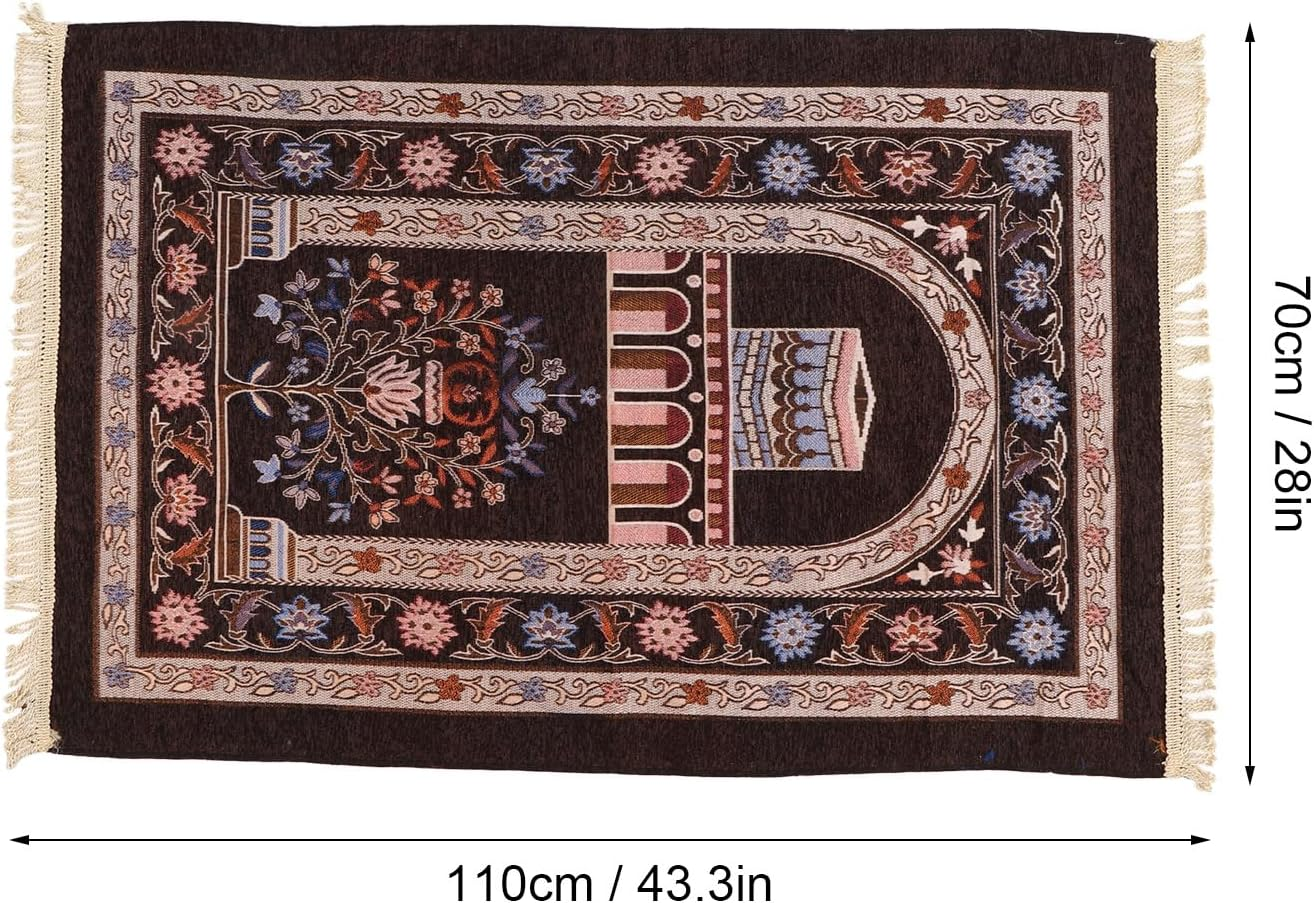 Prayer Rug, Multipurpose Prayer Mat Exquisite Tassel Thick Ethnic Style for Bedrooms for Offices (Deep Coffee Color) - Deep Coffee Color image number 5
