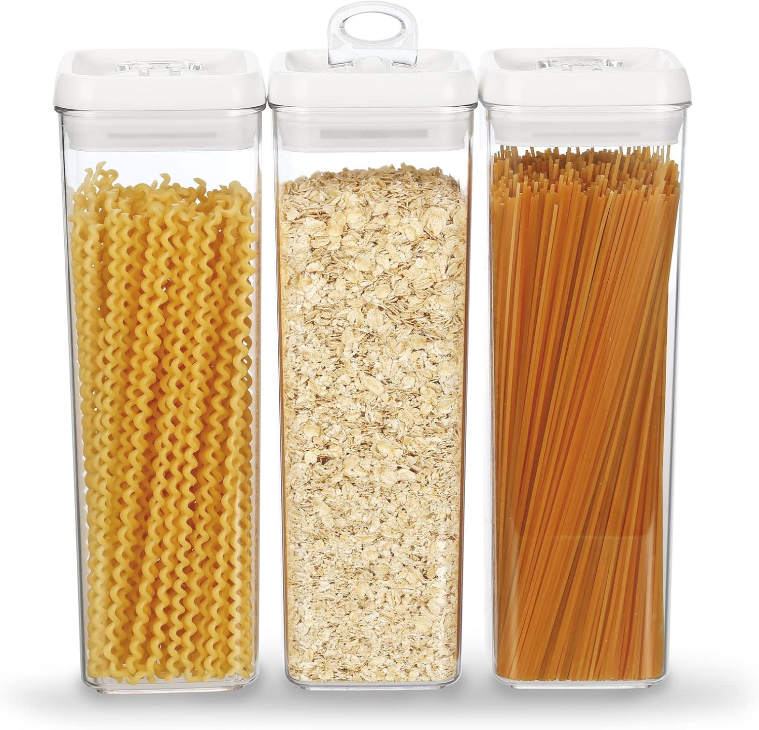 Felli Flip Tite Food Storage Container with Lid Air Tight 5&rdquo; LARGE-M Lock Top Stackable Acrylic Canister Set for the Kitchen Pantry Clear Jar Organizing Sugar Flour Powder Protein Organizer (1.8 Qt)