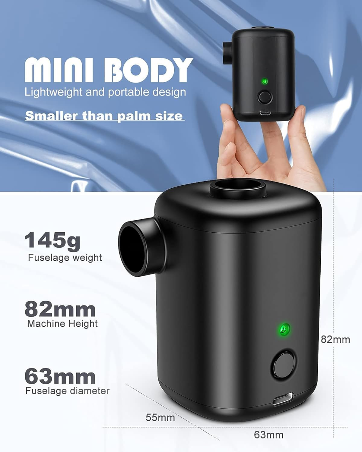 Electric Air Pump, Rechargeable Air Mattress Pump, 4000Pa 12W Mini Portable Inflator Pump with 4 Nozzles, Perfect for Air Mattress Bed/Swimming Pool Floats Toys/Swimming Ring/Vacuum Bags image number 5