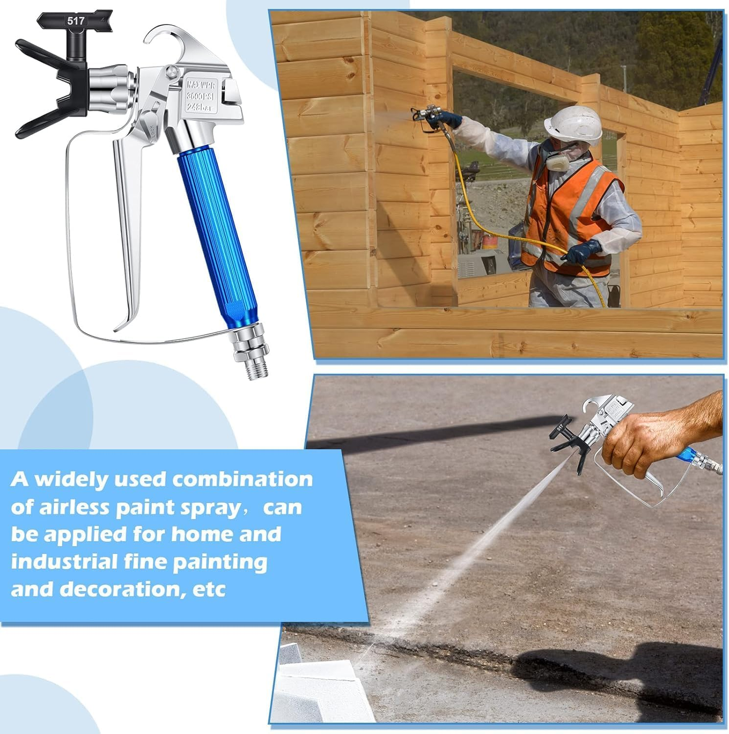 Airless Paint Sprayer Gun Kit 12-Piece- Complete Set with Nozzle Guard, 5 Spray Tips (211/313/415/517/623) & 5 Mesh Filters, Professional Spray Gun for Painting, Furniture, Fences & DIY Projects image number 2