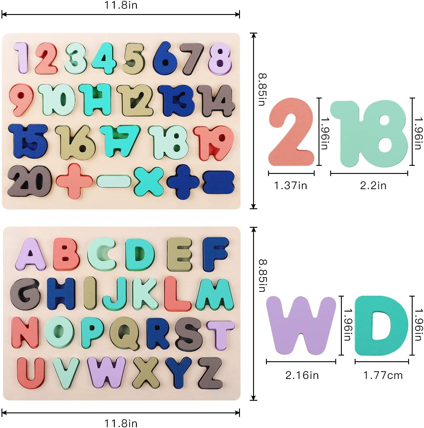 Building Blocks Wooden Puzzles for Toddlers, Wooden Alphabet Number Shape Learning Puzzles for Kids, Preschool Educational Toys Boys Girls Ages 3 4 5 6 Years Old image number 4