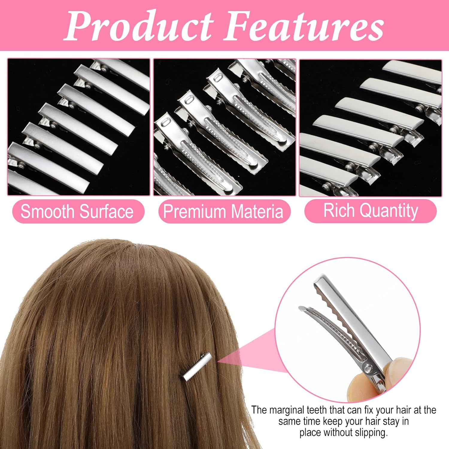 Pack of 200 Crocodile Clips Hair, Hair Clips, Small Plain Silver Hair Clips, Small Crocodile Clips, Hair Clips, Women'S Hair Clips, Metal Duckbill Hair Clip (32 Mm) image number 4