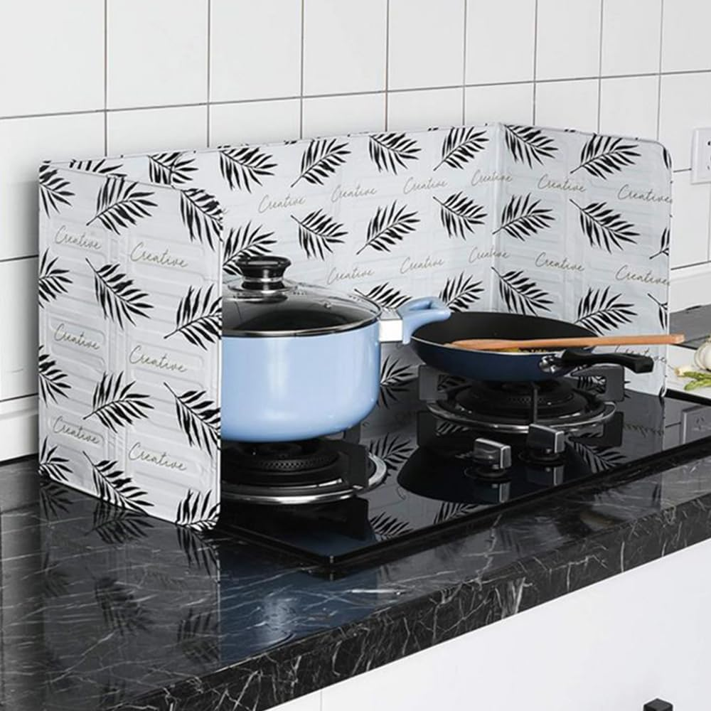White Kitchen Oil Splash Guard Wall Foil Protector Stove Cover Removable Baffle Screen image number 4