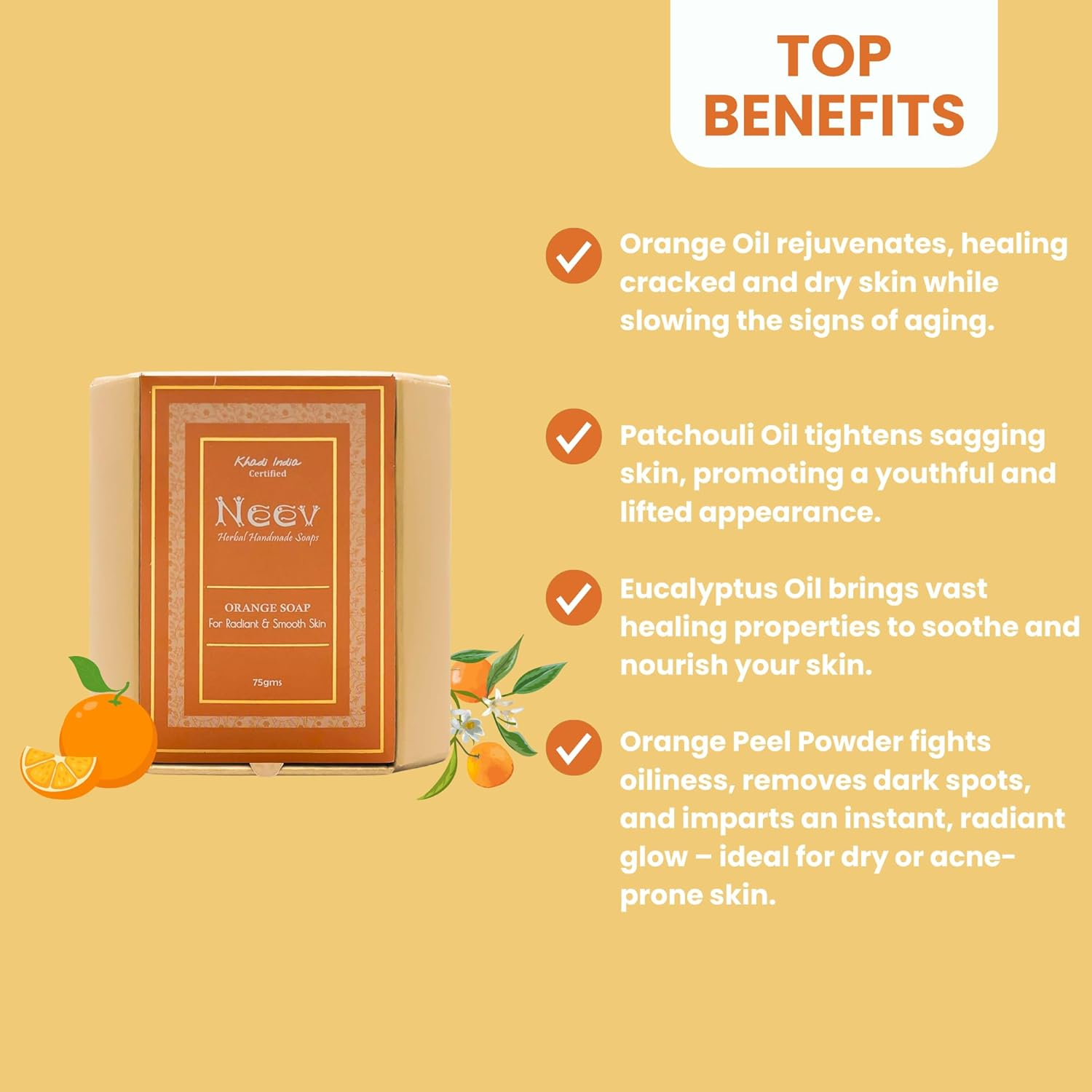 Neev Orange Soap for Radiant and Lustrous Skin - 75Gms image number 2