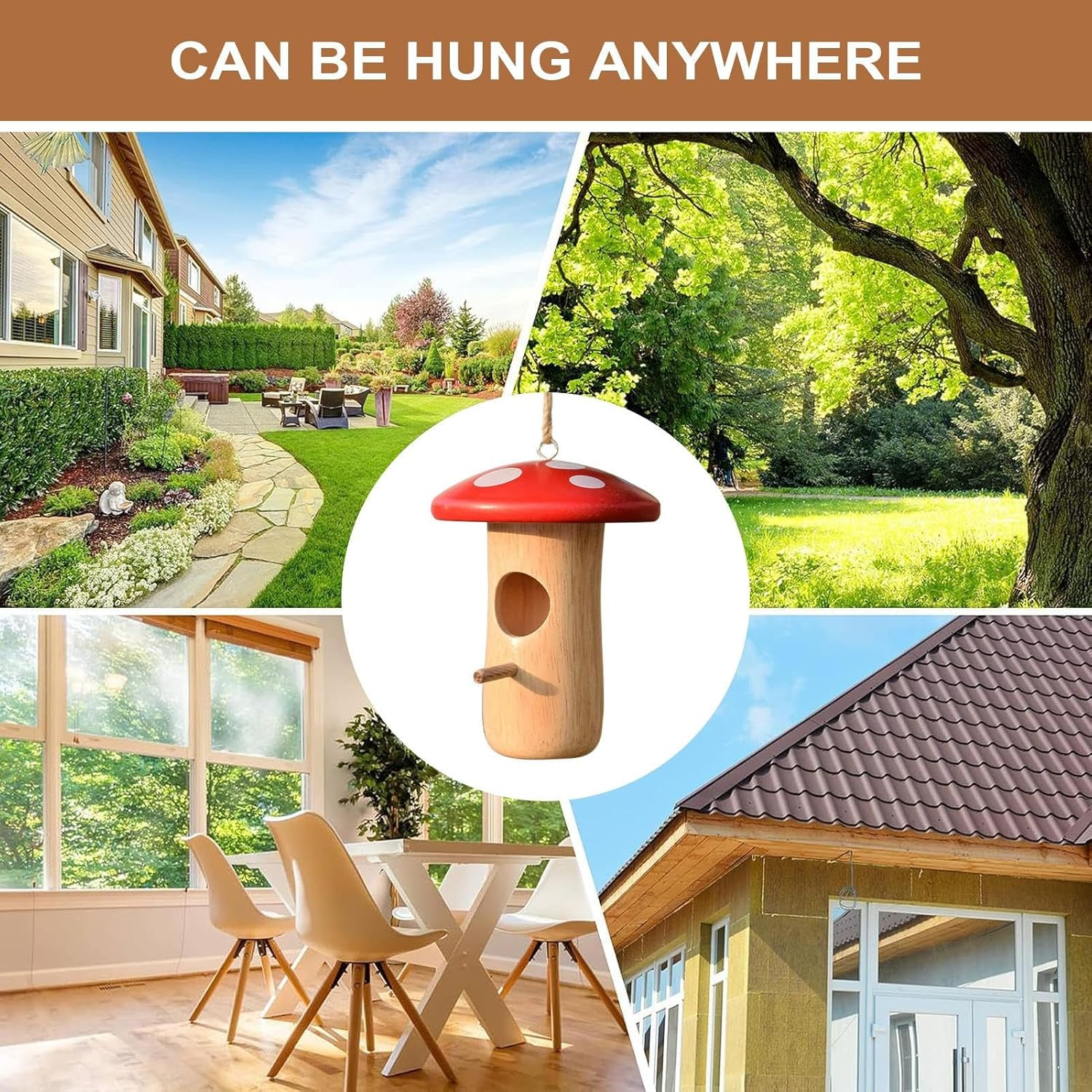 Hummingbird Houses for outside - Humming Bird Box for Nesting | Wooden Mushroom Cottage Animal Shelter Garden Hut for Outdoor Yard Tree Balcony Patio Courtyard