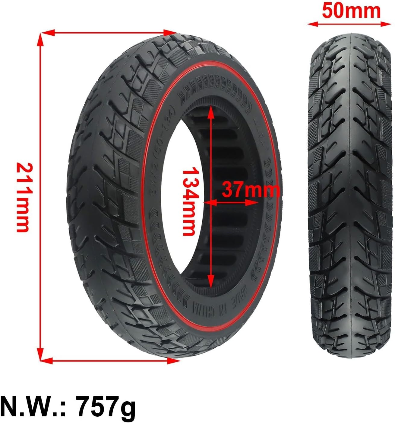 Front and Rear Tyres Replacement Wheels Tyre 8.5 Inch 8 1/2 X 2 (50-134) Solid Tyres for VSET 9 & 9+/ 9 Electric Scooter Rubber Black Puncture Proof Solid Rubber Tyres Electric Scooter image number 3