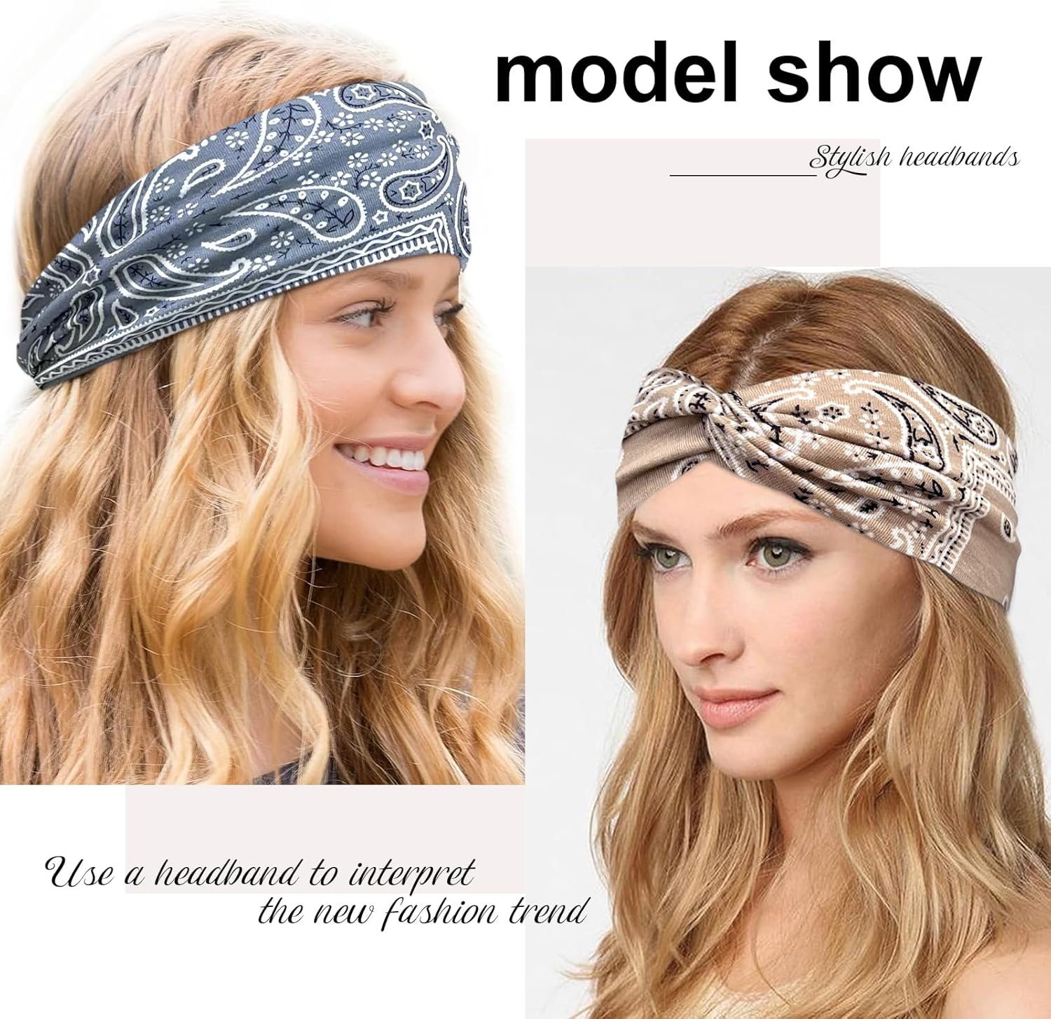 Women'S Hair Bands Wide Elastic Soft 6 Pieces Summer Boho Headband Print Hair Accessories Yoga Sports Hairband Multicoloured Thin Headbands (G)