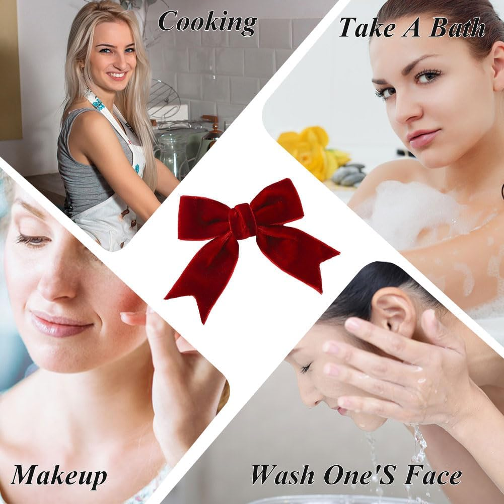 Bowknot Hair Clips - Black/Red/Green - Pack of 6