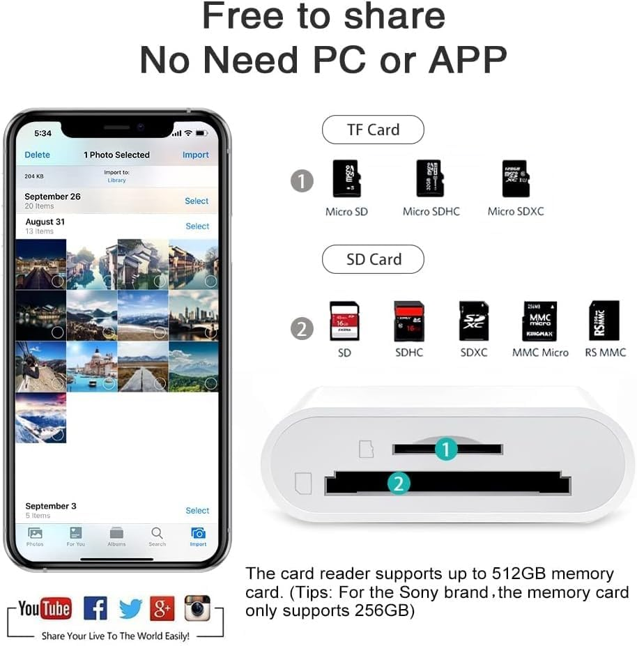 USB C SD Card Reader for Iphone 16 15, Dual Card Slot Type C to SD/TF Card Camera Memory Reader Adapter for Iphone 16/15 plus Pro Ipad 10 Ipad Pro, Fast Transfers Trail Game Camera Viewer, Plug&Play image number 6
