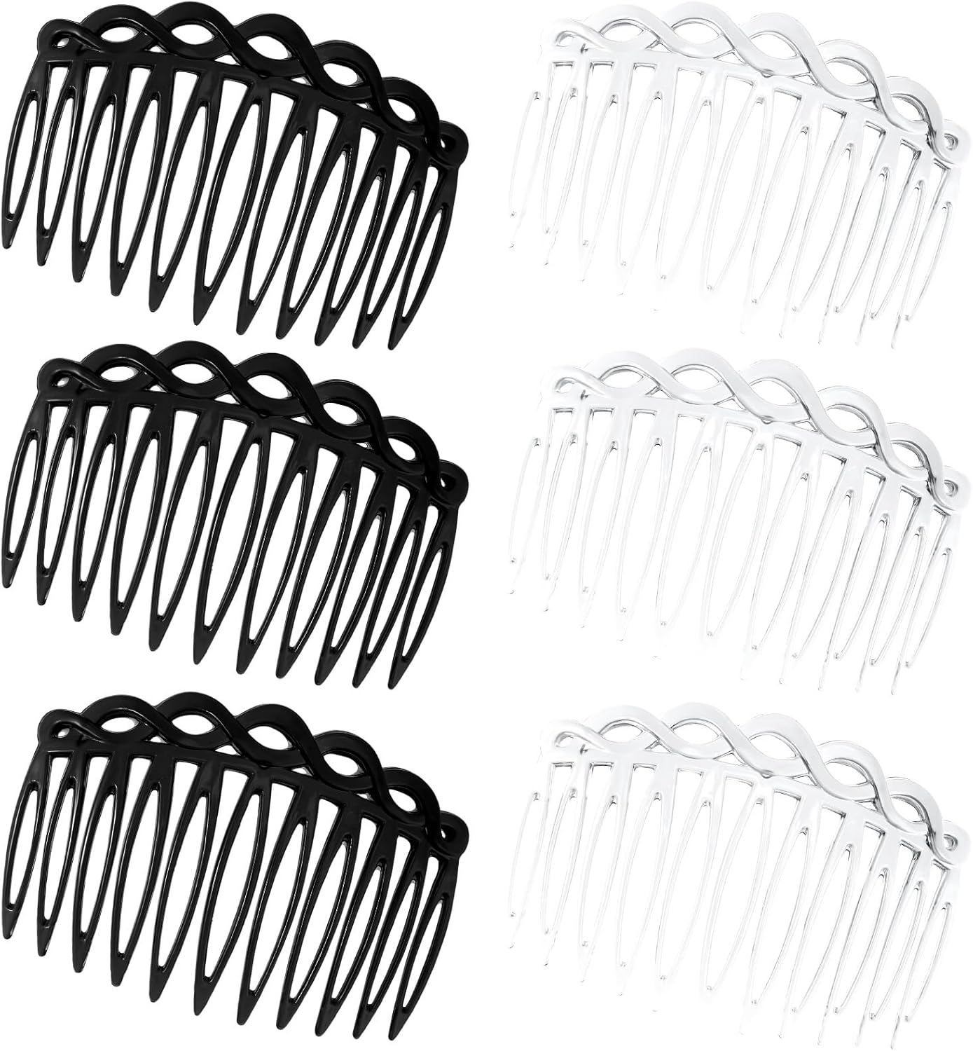 Mabor Pack of 6 Hair Combs for Plugging, 11 Teeth Hair Comb for Inserting Thick and Fine Hair, French Side Combs for Twisting, Pushing up and Styling (Black White) image number 4