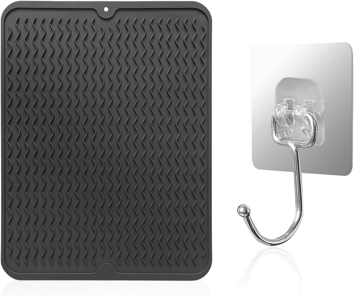 ZBHDEYG 1 Piece Drying Placemat, 1 Piece Hook, Silicone Dish Drying Mat, Dish Drying Mat, Kitchen Drying Mat, Non-Slip Bowl Mat image number 2