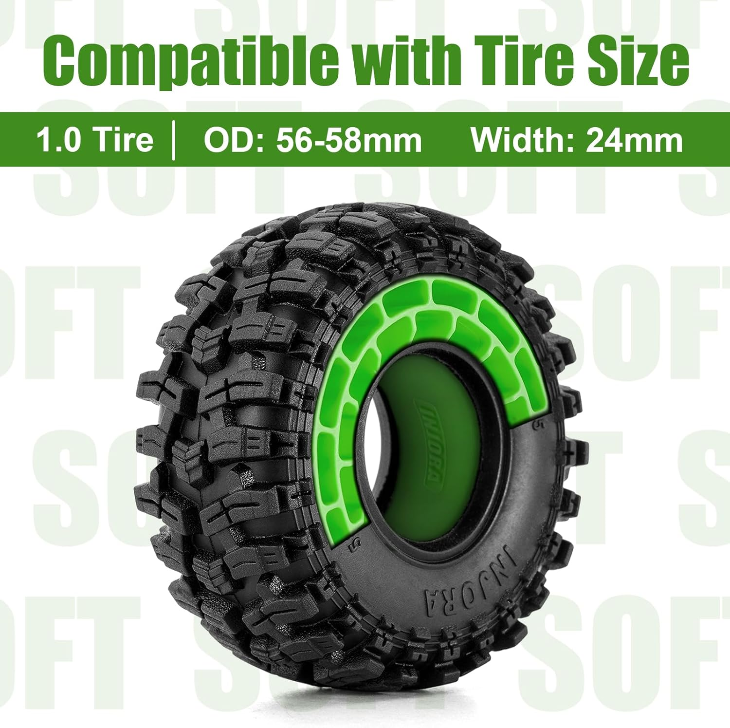 INJORA 4Pcs Silicone Rubber Inserts for 56-58Mm*24Mm 1.0" Tires(Small Green) - Small Green image number 6