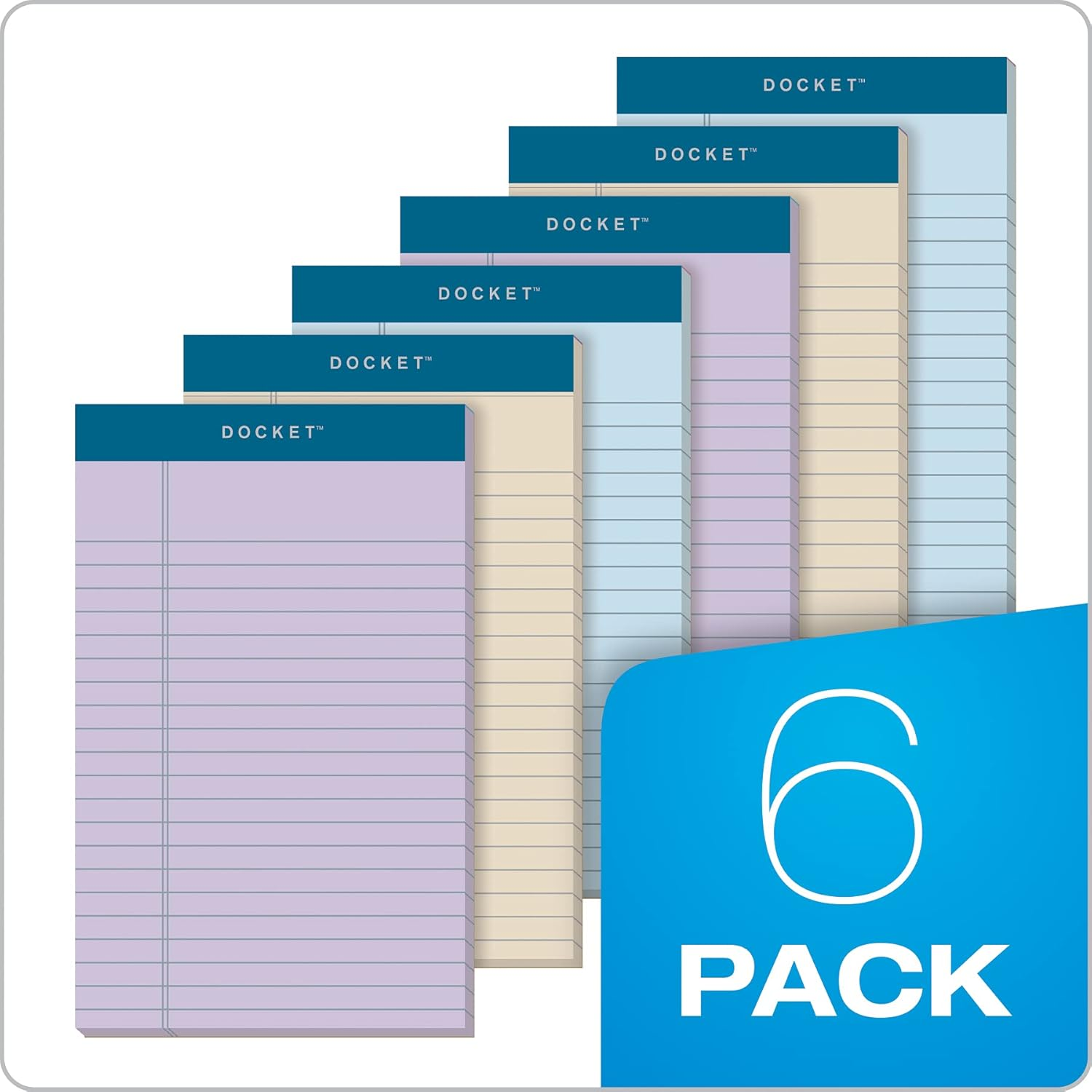 TOPS Docket 100% Recycled Writing Tablet, 5 X 8 Inches, Perforated, Assorted Colors: Orchid, Ivory, Blue, Narrow Rule, 50 Sheets per Pad, 6 Pads per Pack (99601) image number 5