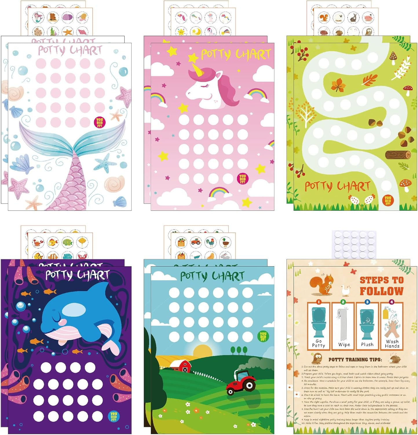 Potty Training Chart Potty Training Sticker Chart &ndash; 5 Fun Styles Potty Sticker Chart with Rewards for Toddlers Girls, Motivational Potty Training Rewards for Kids image number 5