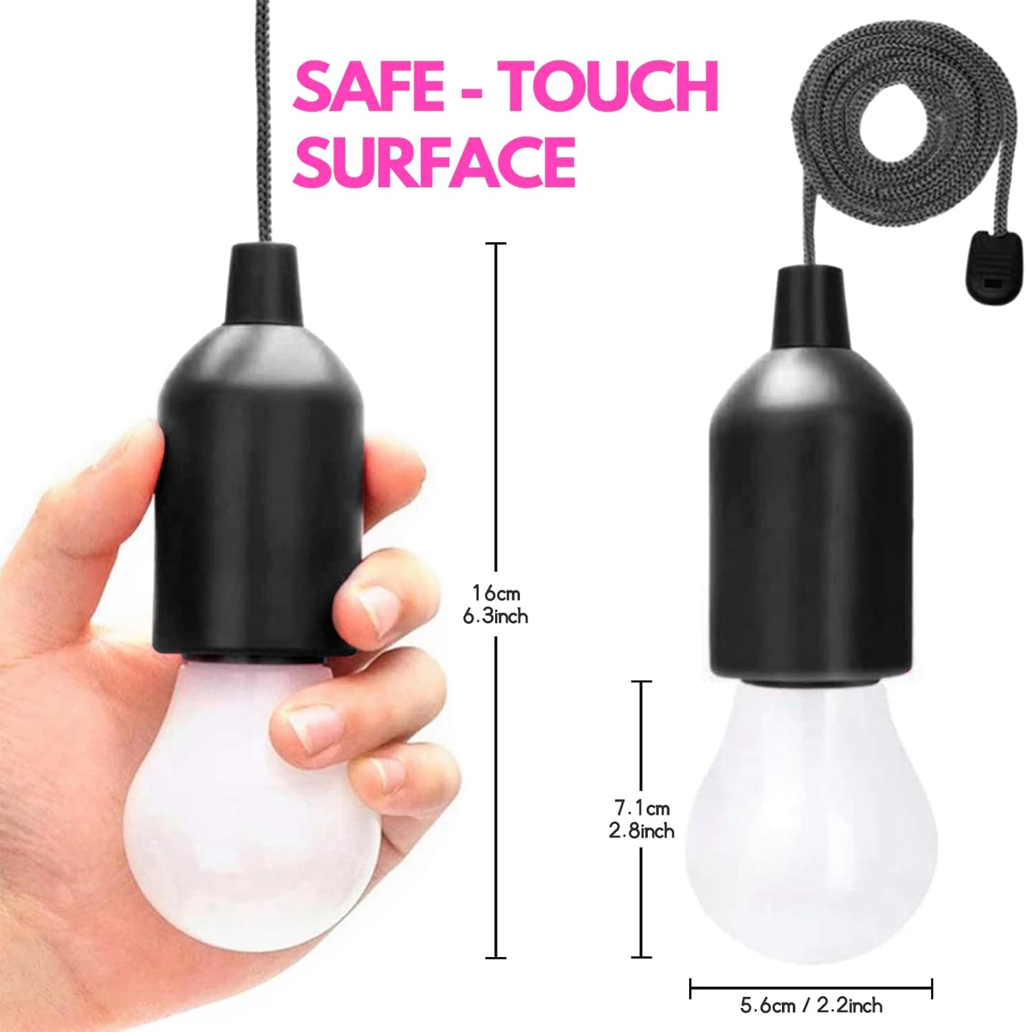 LED Pull Cord Light Bulb 4 Pack, LED Camping Lantern Lights Hanging Tent Lamp Light Bulbs for Camping, Hiking, Home Decor, Hurricane Emergency, Storms, Outages and More (4Pcs Black) image number 5