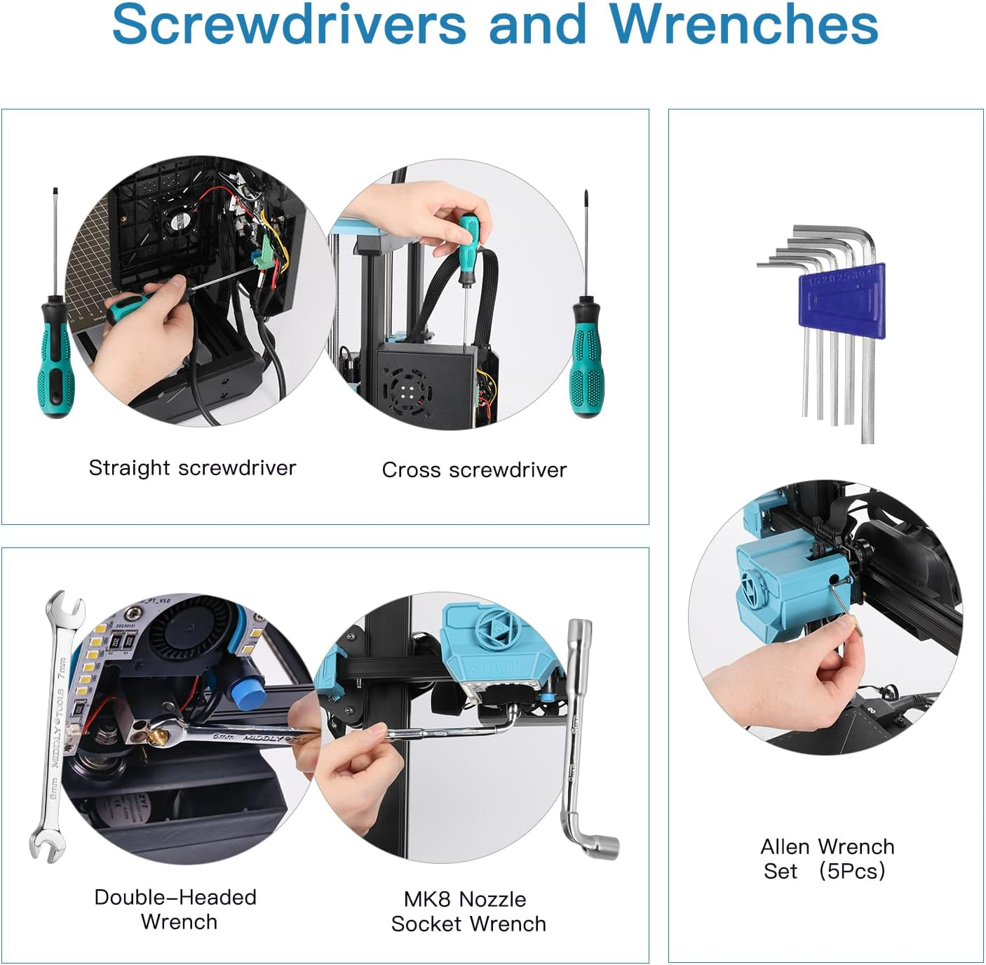 Sovol 3D Printer Tools Kit, 78 PCS 3D Printer Accessories with Nozzle Cleaning Kit, Removable Multi-Function Screwdriver Kit, Deburring, Removal Tools, Cutters, Hobby Knife Set, Wrench Set image number 6