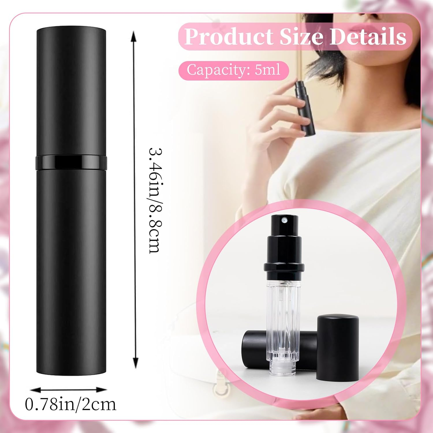 2 PCS Bottom Filling Perfume Subpackage Bottles, 5ML Refillable Spray Bottle, Leakproof Portable Mini Travel Perfume Atomizer with Fine Mist Pump, High-Quality Perfume Mist Dispenser (Black) image number 1