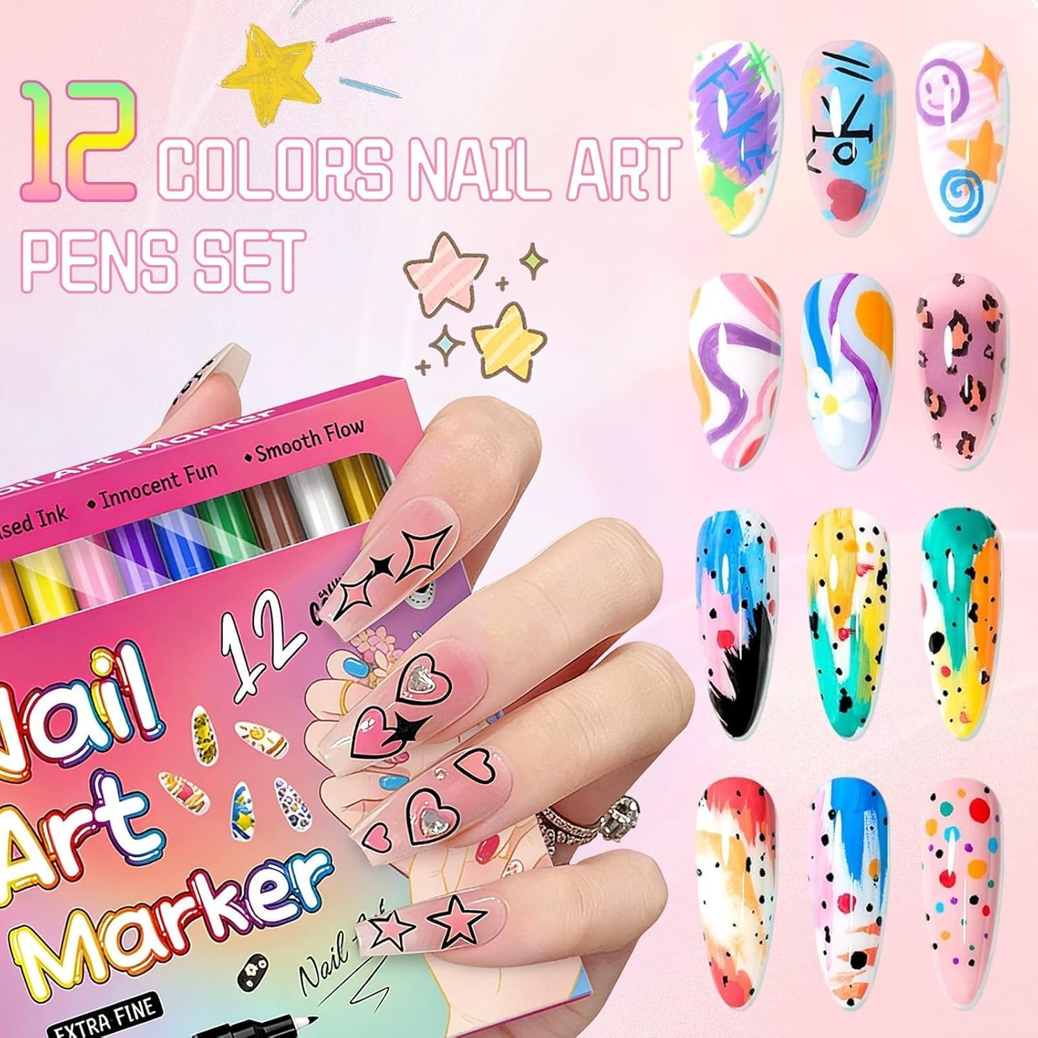 12 Colours Water-Based Acrylic Nail Art Pens Set - 0.5Mm Fine Tip Paint Markers for DIY Manicure - Quick Dry & Waterproof Nail Pens - Salon Quality Nail Design Tools for Women image number 5