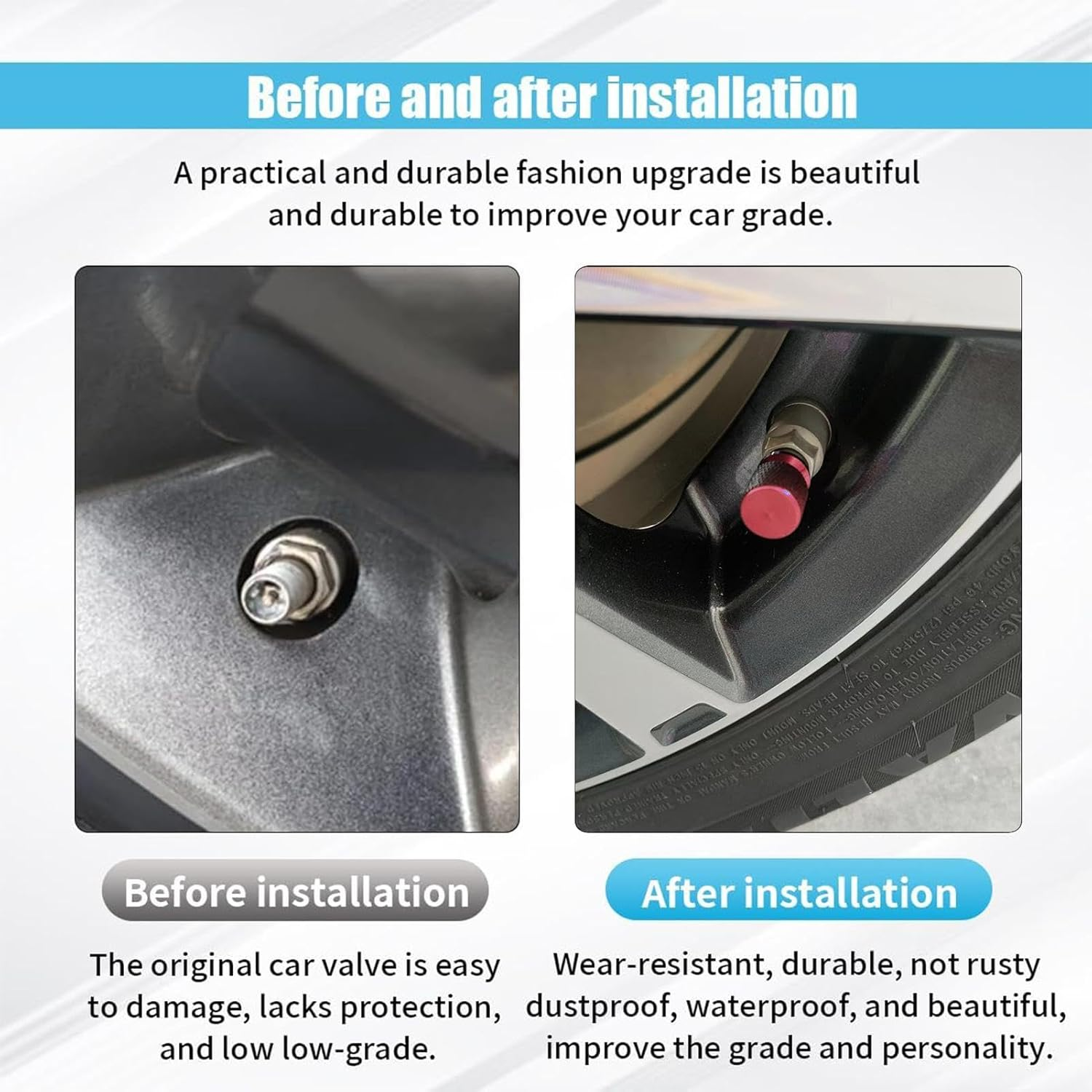 Auto Tire Valve Stem Caps | Fashionable 4 Stem Caps | Wear-Resistant Valve Stems & Caps Rust-Resistant for Trucks Bicycles