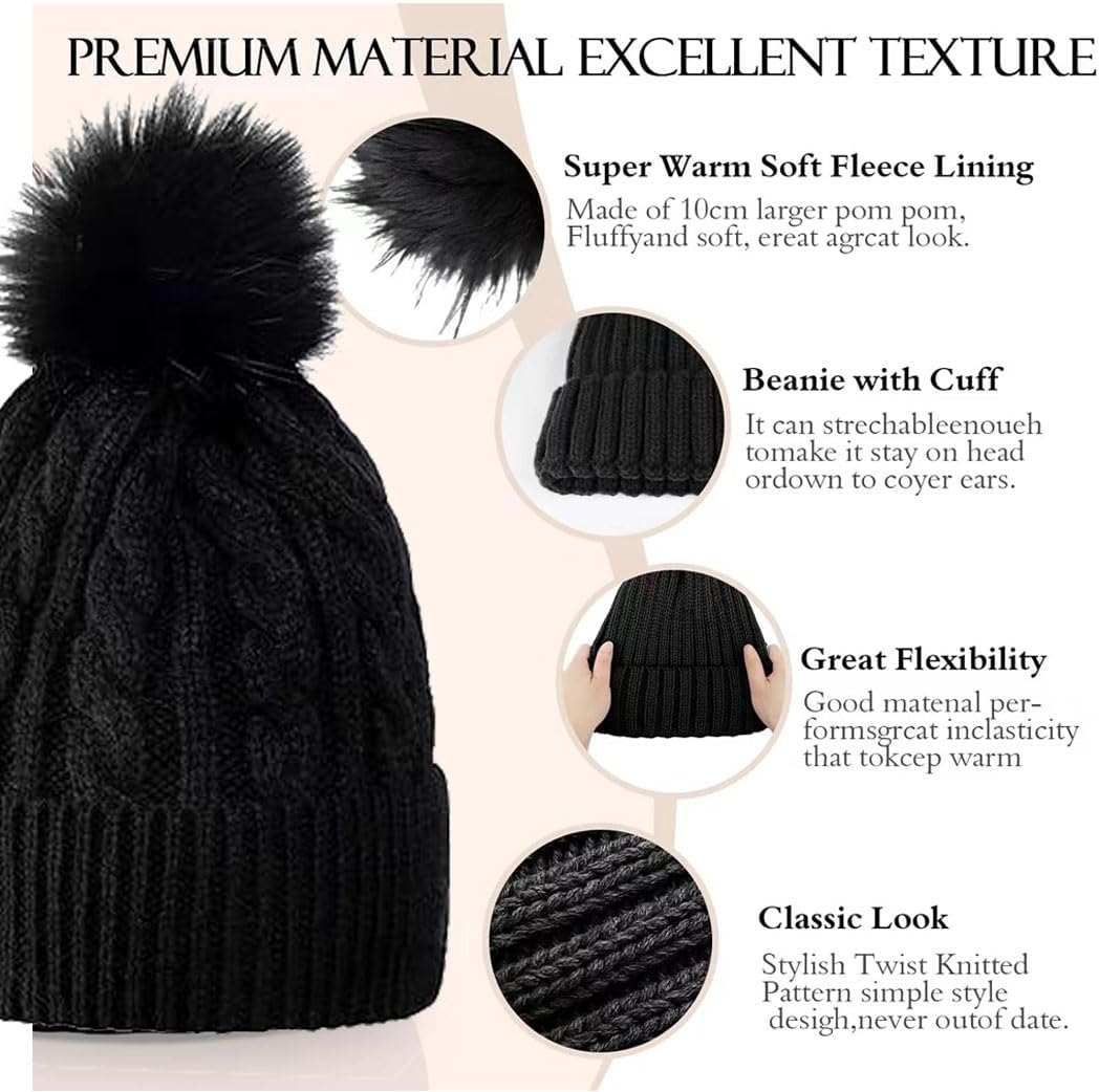 Idopick Winter Knit Beanie Hat for Men Women, Wool Knit Hat Soft Warm Beanie Cap Breathability & Elasticity Snow Cap Hat - Black image number 3