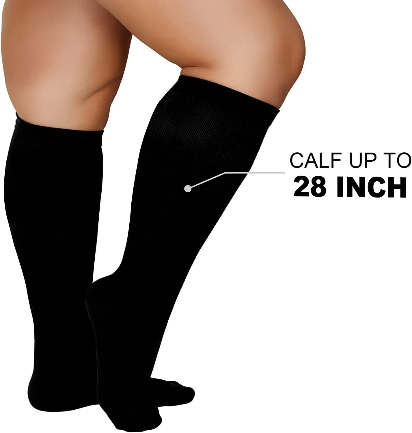 4XL Wide Calf plus Size Compression Socks 15-20 Mmhg for Fatigue, Pain, Leg Swelling, Comfy Compression, Stretch to 28 Inches / 70Cm (Black, XXXXL) image number 5