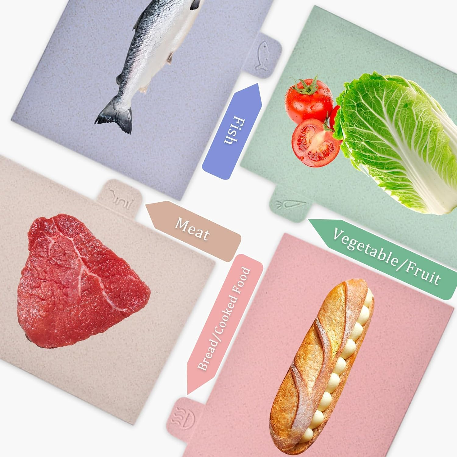 Cutting Board Set with Storage Stand,4 PCS Reversible Chopping Boards with Index Color Coded Food Icon for Various Food, Preventing Cross-Contamination, Wheat Straw Fiber, BPA Free image number 1