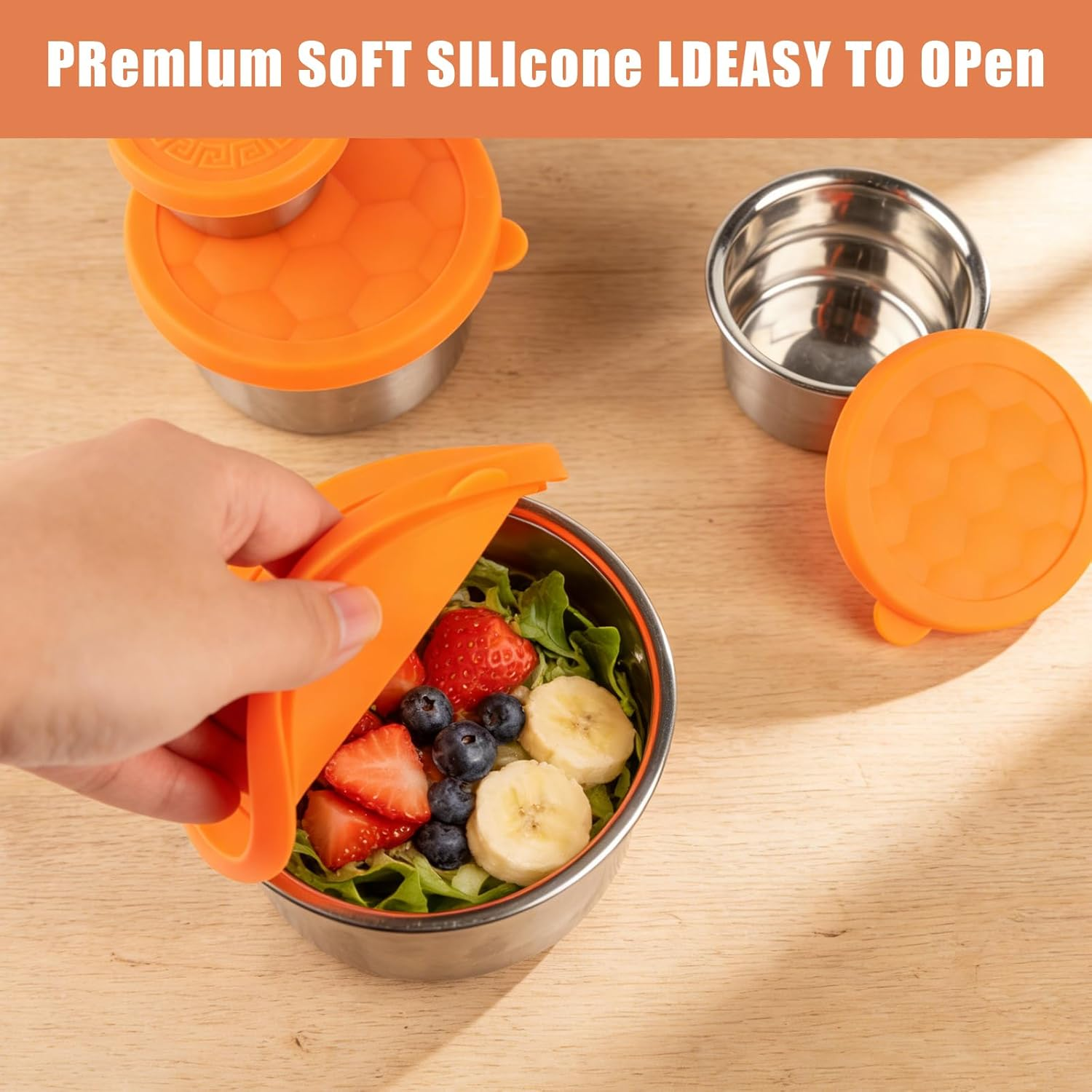 4Er Stainless Steel Snack Box Set with Silicone Lids, Lunch Box for Kids, Snack Container&Stainless Steel Containers for Fridge Storage, Meal Prep, Salad Dressing Container to Go (1.7/3.1/6.1/12.9 Oz) image number 4