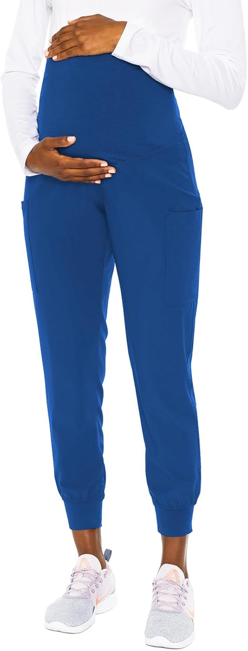 Med Couture Maternity Jogger Scrub Pants for Women, High Rise Waist, 4 Pockets with Soft Knit Waistband - MC029