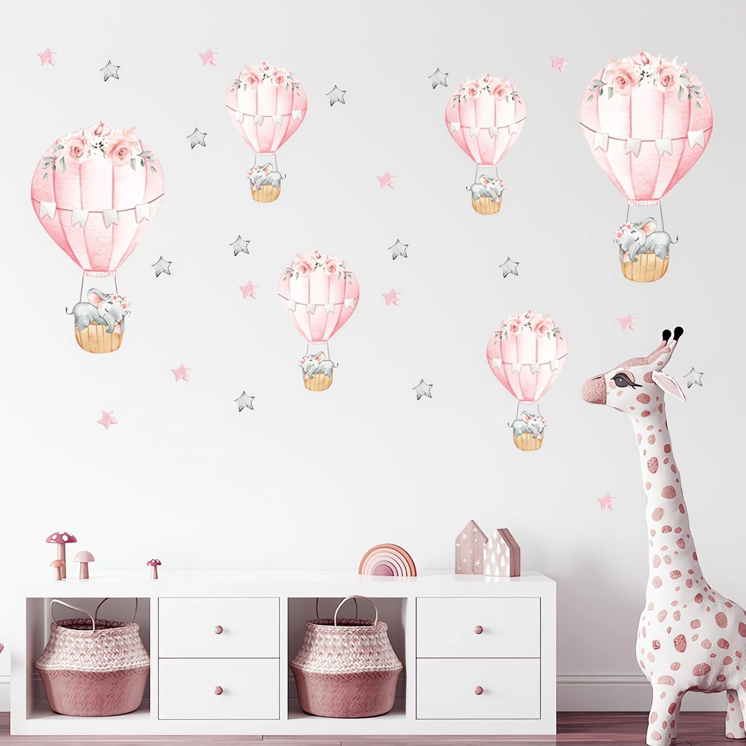 Watercolor Elephant Wall Stickers, Sacinora Jungle Animal Wall Decals Removable Vinyl Peel and Stick for Nursery Living Room Bedroom Children'S Room Sofa TV Background Art Decorations