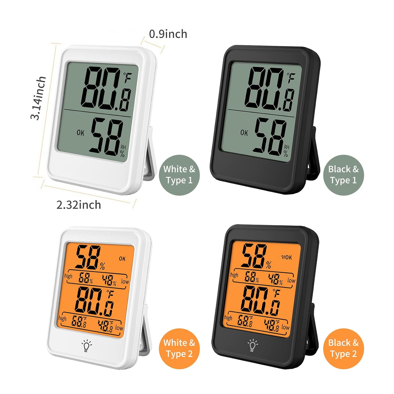 Indoor Hygrometer Thermometer Large Screen Display Desk Wall Magnetic Electronic Temperature Humidity Meters with Bracket for Home Greenhouse Cellar image number 5