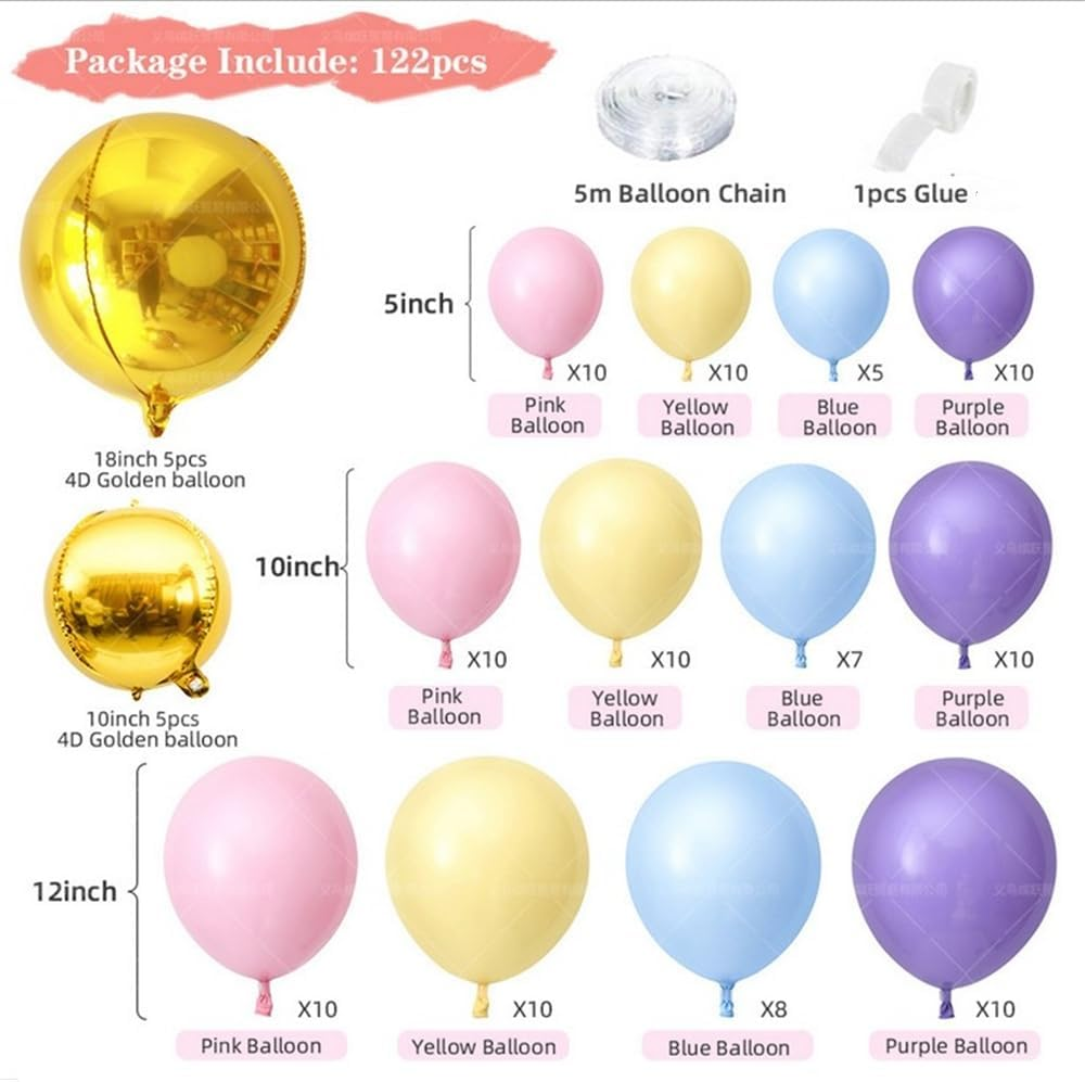 122Pcs Rainbow Balloon Arch Garland Kit - Pink Gold Yellow Blue Purple Latex Balloons with Balloon Accessories for Baby Shower Wedding Birthday Girl Party Decorations image number 1