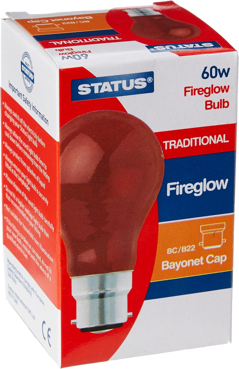Status Incandescent GLS Fireglow Light Bulb | 60 Watt Large Bayonet Cap | Pack of 10 | Red | 60SGBCFG10 image number 3