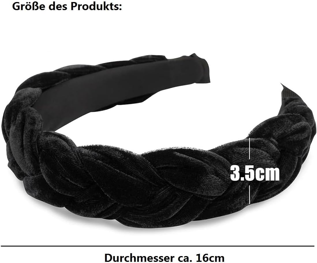KOMUNJ Velvet Headband Braided Headband Wide Hair Band Vintage Padded Headband DIY Styling Headpiece