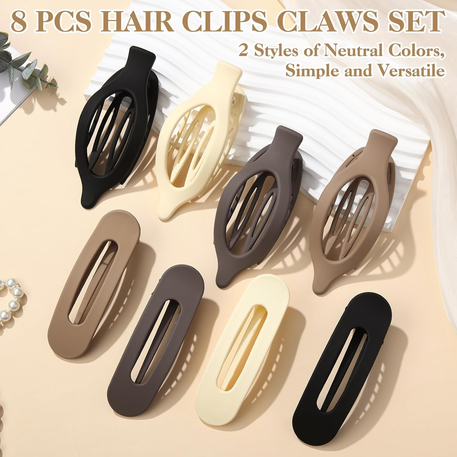 Women'S Hair Clip, Pack of 8, Flat Hair Clip, Claw Clip, Strong Hold & Non-Slip, Large Flat Claw Clip, Hair Clip for Inserting for Thick and Thin Hair