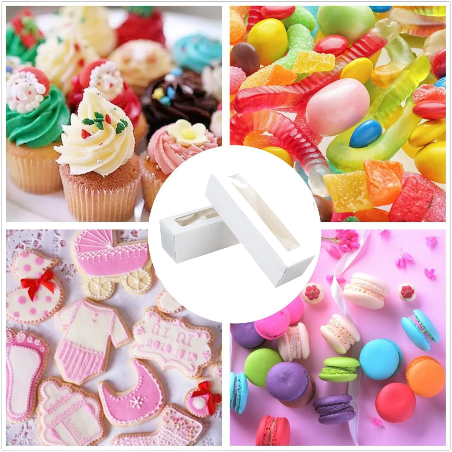 Xinghonyac 10 Pcs Kraft Bakery Boxes, Small Pastry Treat Boxes with Window Gift Packaging Boxes, Cupcake Boxes with Stickers for Cookies, Donut, Pie Slice,Pastries, Mini Cakes (White) - White image number 5