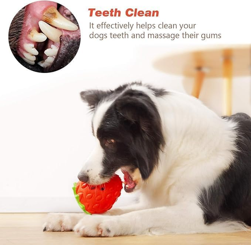 Dog Puzzle Toys Strawberry Shape Dog Chew Toy Teeth Cleaning Toy Interactive Treat Dispensing Chew Dog Toy Slow Feeder Dispenser Durable Natural Rubber Puzzle Toys Dog IQ Mental Stimulation Toy image number 5